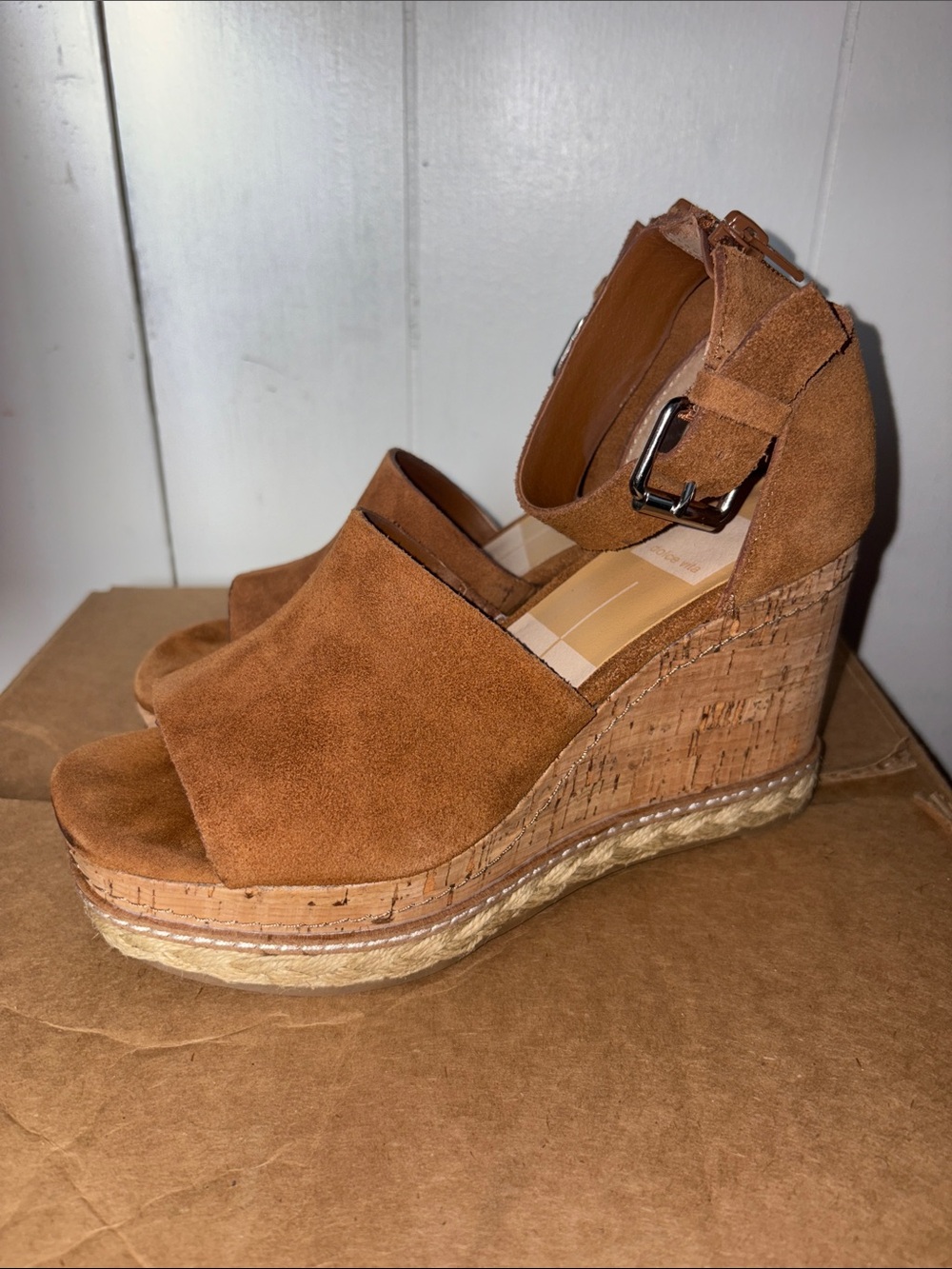 Dolce Vita Suede Ankle-Strap Cork Wedge Sandals size 6.5